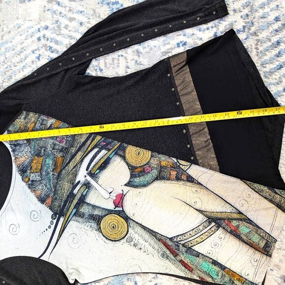 Simply Art by Dolcezza Woman Face Long Sleeve Shirt Top M Art to Wear Studded - Picture 6 of 9